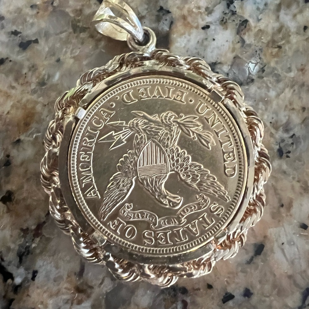 COPY - US  Susan B Anthony Dollar gold necklace 14K new - Picture 6 of 9
